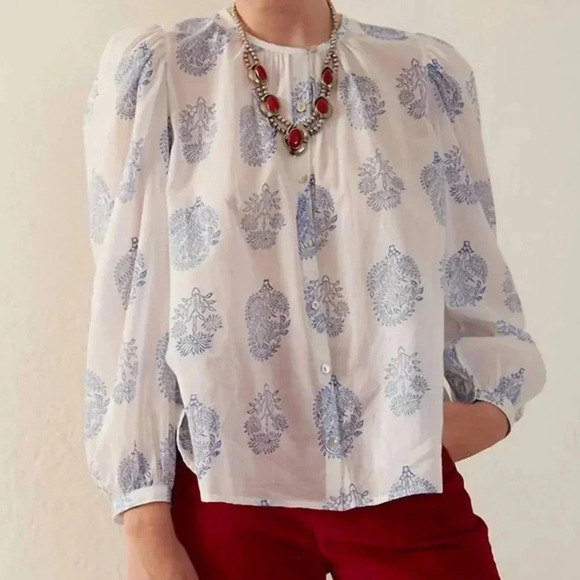 Alix Of Bohemia “Anna” Shirt In Lapis Bloom White/Blue Size Small EUC! - Picture 4 of 15